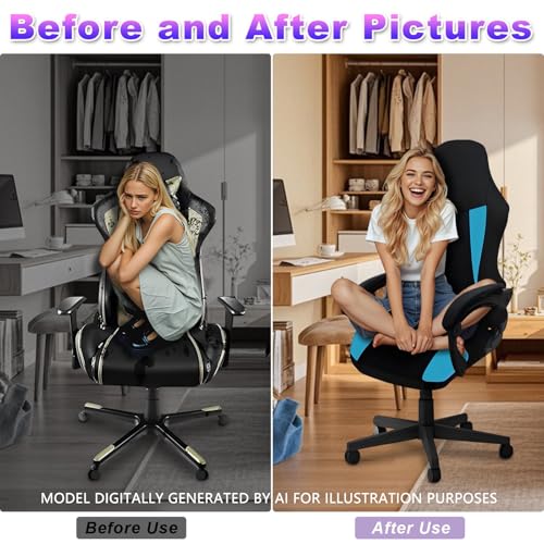 Gaming Chair Covers Only,Stretchable Fit Thick Breathable Mesh | Cat Scratch Proof,Scratch Resistant,Soft,Gaming Chair Seat Cover with 2Pcs Armrest Slipcovers(Black-blue,Style 1) - color: Black-blue, size: Style 1