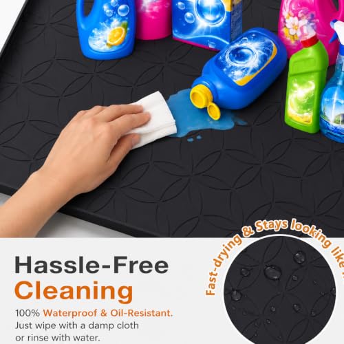 34"x22" Waterproof Cabinet Protector Silicone Under Sink Tray(Black) | Thick Silicone Under Sink Drip Tray with Protective Lip, Flexible Anti-Slip Mat for Kitchen, Bathroom, Laundry & RV - color: Black