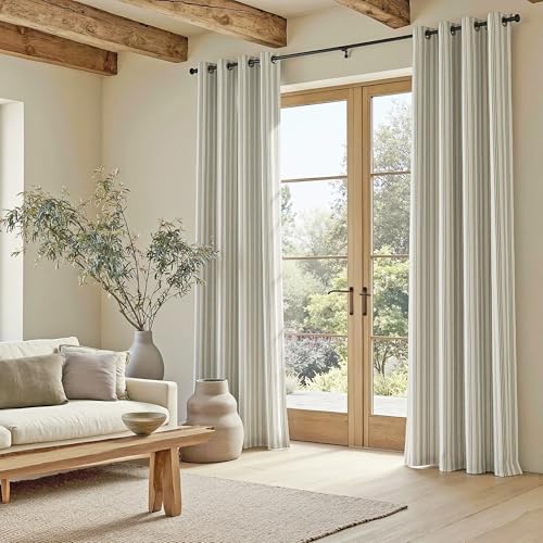 MYSKY HOME Striped Curtains 100% Blackout 63 Inches Long Black Stripe Farmhouse Rustic Linen Blended Double Layer Curtains for Bedroom Patterned Drapes, Grommet, 2 Panels, 52" Wide - color: B-black/Blackout, size: 52"W x 63"L (Pack of 2)
