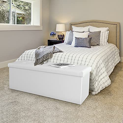 Camabel 43 Inch Folding Storage Ottoman Bench 120L Hold up 700lbs Ottoman with Storage Chest Foam Seat Padded Foot Rest Stool Faux Leather Bedroom Bench Coffee Table White - color: White