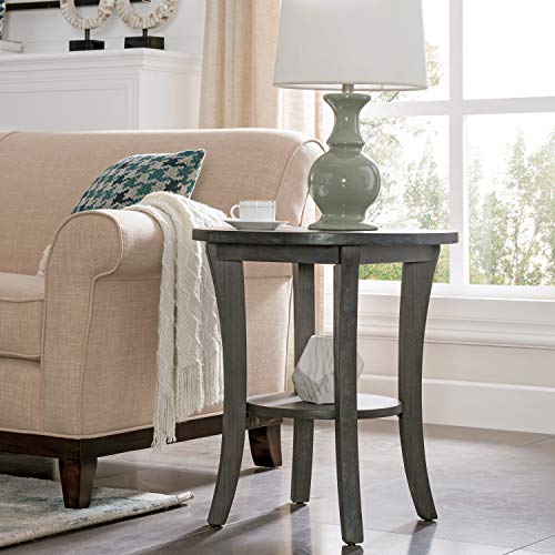 Leick Home 10302-RG Rustic Wire Brushed Driftwood Round Side Table with Shelf, Rustic Gray - color: Rustic Gray
