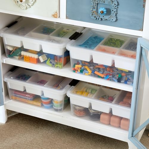MACOPRO 17QT Clear Plastic Box Craft Storage Bin with Removable Tray & Lid | 1-pack container, art supply organizer for playdoh, sewing, beads & craft tools, space-saving stackable bins organization - size: 1Pack-17QT