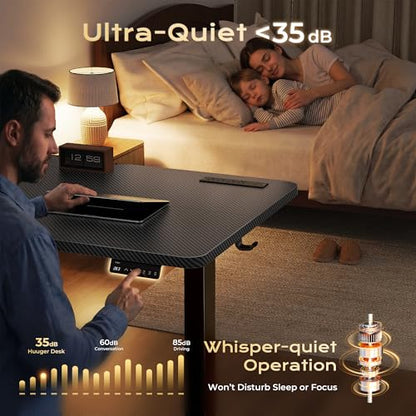 Huuger 전원 콘센트 및 USB-C 포트가 있는 전기 스탠딩 데스크, 139.9 x 61cm(55 x 24인치) 높이 조절 가능한 책상, 홈 오피스, 컴퓨터 및 게이밍 책상용 앉은 스탠드 데스크, 4개의 프리셋, 카본 블랙 - color: 카본 블랙., size: 55.1 x 23.6 inch