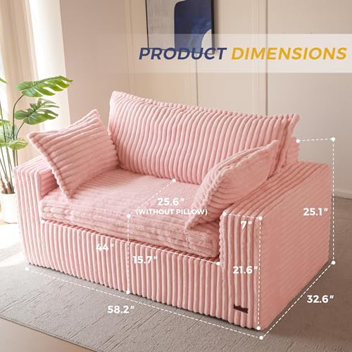 MAXYOYO Boneless Couch, 59-Inch Couch in a Box, Deep Loveseat | Foam-Filled Boneless Loveseat, Deep Seating for Two with No Assembly, Ideal for Living Rooms, Bedrooms or Apartments, Pink - color: Pink