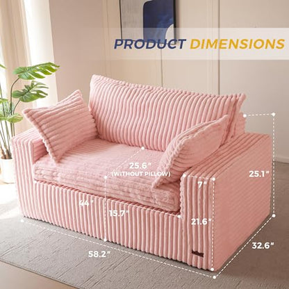 MAXYOYO Boneless Couch, 59-Inch Couch in a Box, Deep Loveseat | Foam-Filled Boneless Loveseat, Deep Seating for Two with No Assembly, Ideal for Living Rooms, Bedrooms or Apartments, Pink - color: Pink