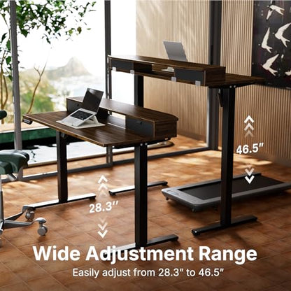 HUANUO 40" X 24" Electric Standing Desk with 2 Drawers, C-Clamp Mount Compatible, Height Adjustable Computer Desk, Home Office Stand Up Desk with 4 Preset Heights & 2 Hooks, Walnut - color: Walnut, size: 40" X 24"