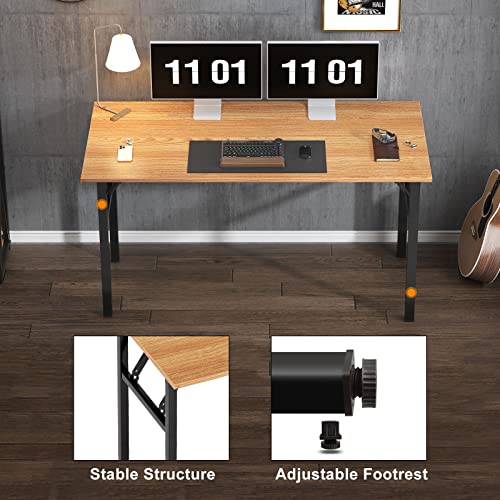 Need Computer Desk Office Desk 55 inches Folding Table Computer Table Workstation No Install Needed,Teak Black AC5BB-140X - color: Teak & Black, size: 55 inches