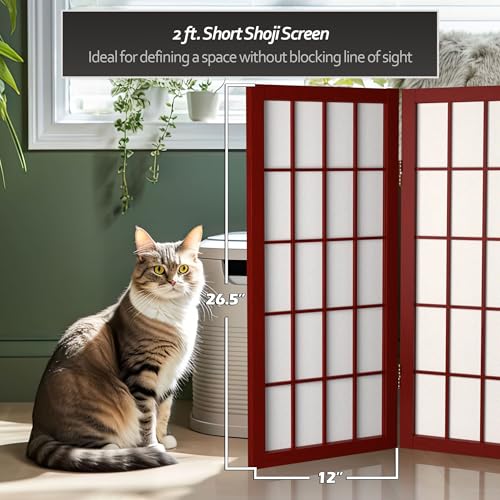 2 ft. Short Desktop Window Pane Shoji Screen - Rosewood - 3 Panels - color: Rosewood, size: 3 Panel