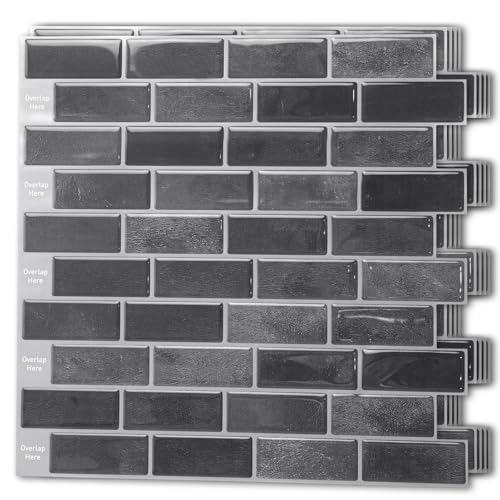 Art3d 10-Pack Marble Peel and Stick Backsplash, 12 x 12 in, Smoky Black | Strong Adhesion, Lightweight, Cuttable, Waterproof, Fadeless, Crack Resistant, for Kitchen, Bedroom, Ideal for Recently Moved - color: Smoky Black