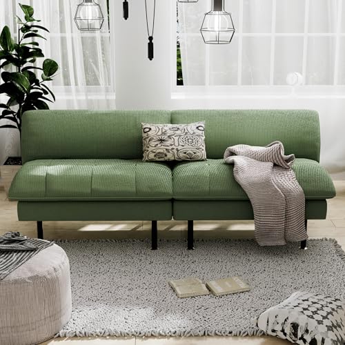 Ribilake 70" Futon Sofa Bed, 4 in 1 Multi-Function Couch Sleeper with Adjustable Backrest, Modern Convertible Futon, Recliner Small Loveseat for Living Room, Dorm, Green - color: Green, size: 1Set