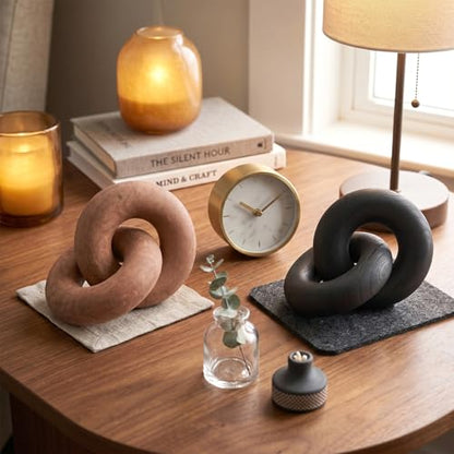 Novabright 3 Pcs Wood Knot Decor, Chain Link Decor, Rustic Home Décor Accents for Coffee Table, Modern Farmhouse Decorative Objects for Bookshelf, Entryway & Mantle, Natural, Black, Brown