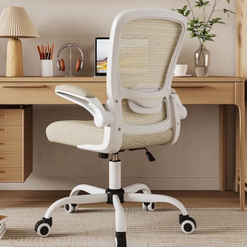 Mimoglad Home Office Chair, High Back Desk Chair, Ergonomic Mesh Computer Chair with Adjustable Lumbar Support and Thickened Seat Cushion (Modern, Beige) - color: Beige