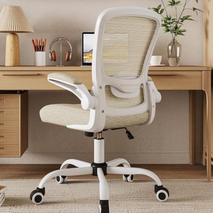 Mimoglad Home Office Chair, High Back Desk Chair, Ergonomic Mesh Computer Chair with Adjustable Lumbar Support and Thickened Seat Cushion (Modern, Beige) - color: Beige