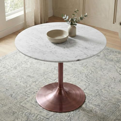 SIMPLIHOME Whitley 72" Wide Solid Mango Wood Dining Table in Grey Wash - color: White Marble/Antique Copper