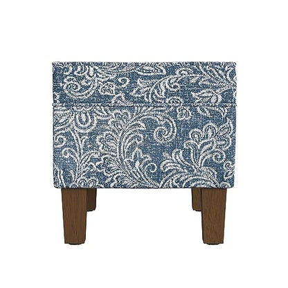 HomePop 22" Modern Rectangular Storage Ottoman - Blue Denim Jacobean Print - color: Blue Denim Jacobean Print