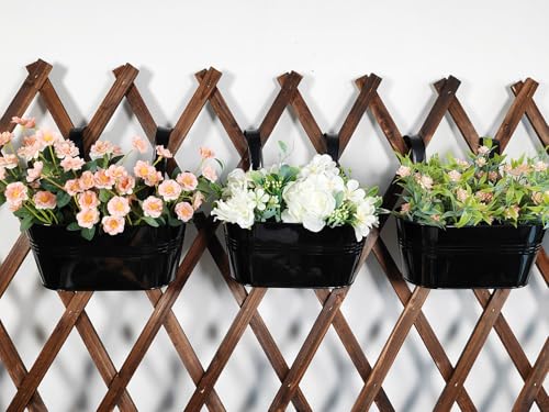 10" Metal Hanging Planter for Railing with Detachable Hooks, Black, 2 Pcs | Removable hook, Drainage hole, Rustproof, For flowers / herbs / succulents, veggies, For railings / fences / balconies - color: Black