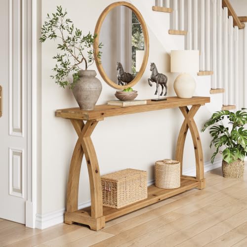 Wood Console Table for Entryway, 63" Entryway Table with Storage | Farmhouse Narrow Long Sofa Table with 2-Tier Shelves, Couch Table Behind Sofa for Entrance, Foyer, Living Room, Rustic Brown - color: Rustic Brown