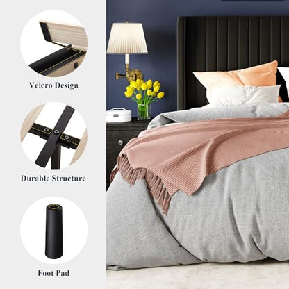 Allewie King Size Velvet Bed Frame/Vertical Channel Tufted Wingback Headboard/Upholstered Platform Bed/Strong Wooden Slats/No Box Spring Needed/Easy Assembly/Black - color: Black, size: King
