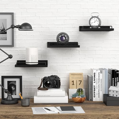 RYOFOBETTO Small Floating Shelf, 6X9 Inches Farmhouse Wall Shelves for Living Room, Bedroom, Picture Frames, Plants, Kitchen, Set of 3 (Black) - color: Black, size: 9"