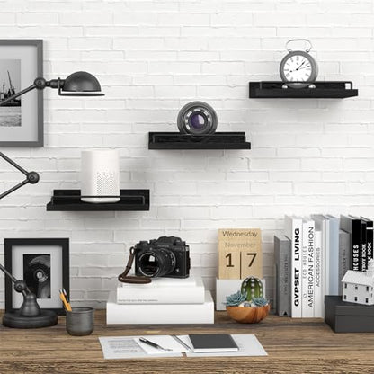RYOFOBETTO Small Floating Shelf, 6X9 Inches Farmhouse Wall Shelves for Living Room, Bedroom, Picture Frames, Plants, Kitchen, Set of 3 (Black) - color: Black, size: 9"