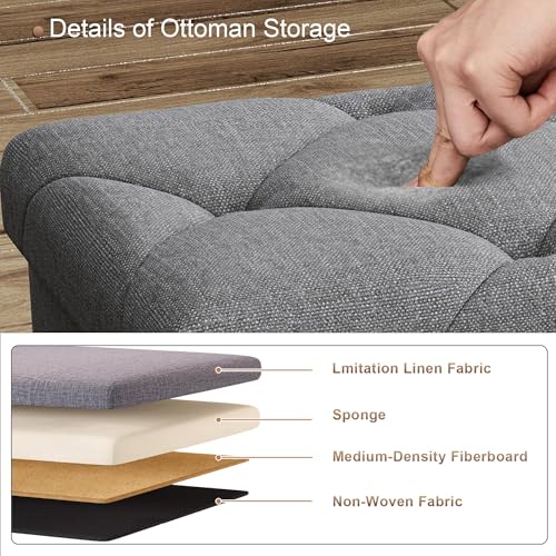 43 inch Storage Ottoman Bench, Folding Storage Bench Ottoman, for Bedroom, Living Room, and Utility Room, Grey (43.3'' W) - size: 15"D x 43.3"W x 15"H
