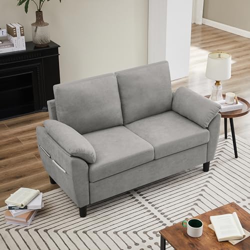 Small Loveseat Sofa, 57" Mid Century Modern Love Seat, 2 Seater Couches for Living Room, Bedroom, Small Spaces, Light Grey - color: Light Grey