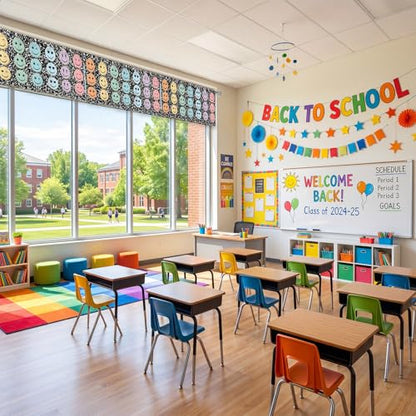 Hahafelt 4 Pcs Classroom Curtains Composition Pastel Smile Face Window Valances Curtains 54" W x 18" L Simple Rod Pocket Back to School Window Treatment for Classroom Living Room Bedroom Kitchen - color: Pastel, style: Composition Smile Face