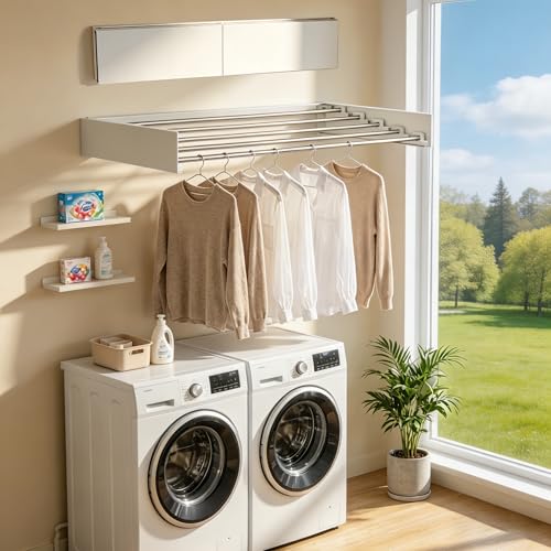 Wall Mounted Drying Rack 32", Rust-Resistant, for Laundry & RV | Folds to 1.2" Ultra-Thin, Space Aluminum, for RV & Apartment, Collapsible Clothes Drying Rack - size: 32 Inches