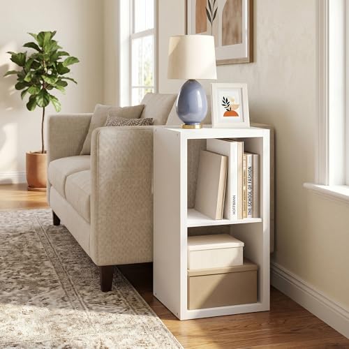 2-Cube Bookshelf, Cubicle Shelf Bookcase with Open Back, Position Reversible Book Shelf, 15 x 16 x 30, for Home Office, Living Room, White - color: White, size: 2 Tier