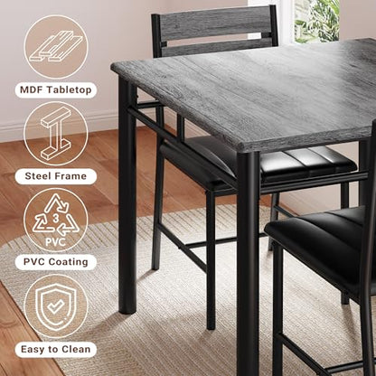 IRONCK Dining Table Set for 2, Gray | Small Kitchen Table with Upholstered Chairs, Compact Dining Set for Small Spaces, Kitchen & Dining Room - color: Grey