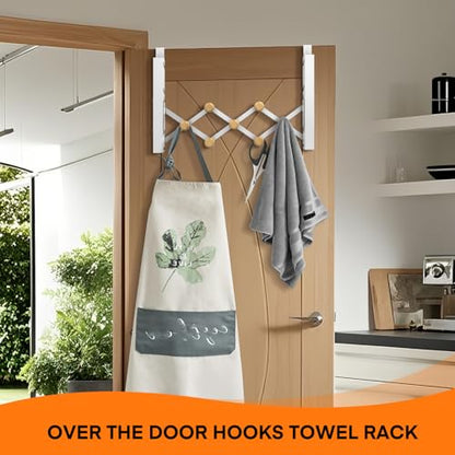 FYY Over the Door Drying Rack, Foldable with 7 Hooks for Laundry Bathroom | Heavy Duty Metal, Adjustable Width, Hanging Towels Clothes, Space-Saving for Dorm Bedroom, Fits Doors up to 1.65"