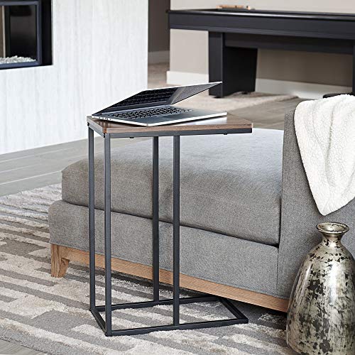 Household Essentials Jamestown C-Shaped for Accessiblity Side End Table Mid Century Walnut Wood Grain and Black Metal - color: Walnut