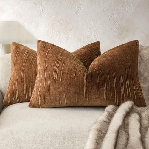Foindtower Pack of 2 Slubby Textured Chenille Throw Decorative Pillow Covers Lumbar Accent Solid Cushion Cover Fall Neutral Farmhouse Pillowcase for Couch Sofa Bed Living Room 12x20 Inch,Autumn Orange - color: Burnt Orange, size: 20" x 12" (Pack of 2)