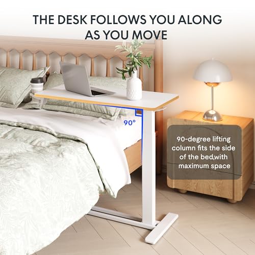 FLEXISPOT H7 32" Pneumatic Height-Adjustable Overbed Table with Wheels | C-shaped bedside table TV Tray,Medical End Side Table,Laptop desk for Hospital Home office use,31.5"Wx17.7"D,White Maple - color: White Maple, size: Large