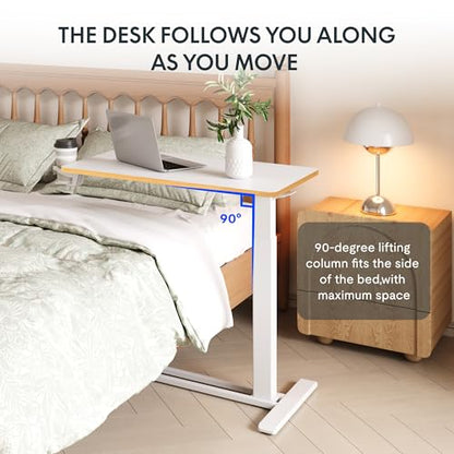 FLEXISPOT H7 32" Pneumatic Height-Adjustable Overbed Table with Wheels | C-shaped bedside table TV Tray,Medical End Side Table,Laptop desk for Hospital Home office use,31.5"Wx17.7"D,White Maple - color: White Maple, size: Large