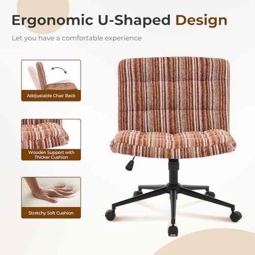 Furnimart 360° Swivel Criss Cross Desk Chair Extra-Thick Cushion, Premium Chenille Cross Legged Chair with Wide Seat & Wheels, Comfy Armless Home Office Chair for Bedroom, Vanity, Sturdy (Dark Brown) - color: Chenille Dark Brown
