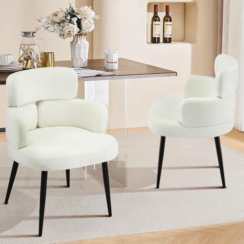 Accent Dining Chair with Arms, Modern Upholstered Side Chair with Soft Fabric Black Metal Legs, Comfy Spacious Seat & Back for Dining Room/Living Room/Bedroom, Beige - color: Beige, size: Set of 1