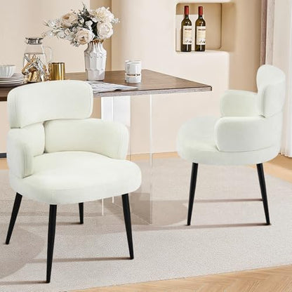 Accent Dining Chair with Arms, Modern Upholstered Side Chair with Soft Fabric Black Metal Legs, Comfy Spacious Seat & Back for Dining Room/Living Room/Bedroom, Beige - color: Beige, size: Set of 1