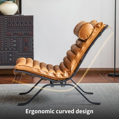 Imitation Leather Upholstered Armless Chair Modern Design Luxury Lounge Chair (Brown) - color: Brown