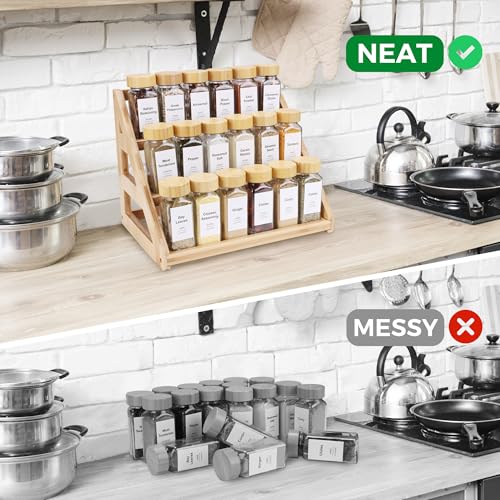Spice Rack, Spice Organizer -3 Tier Bamboo Spice Racks, Solution for Spice Storage in Kitchens, Countertops，Storage Rooms and Other Places - size: Medium