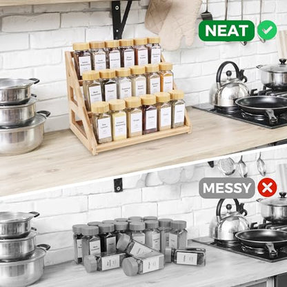 Spice Rack, Spice Organizer -3 Tier Bamboo Spice Racks, Solution for Spice Storage in Kitchens, Countertops，Storage Rooms and Other Places - size: Medium