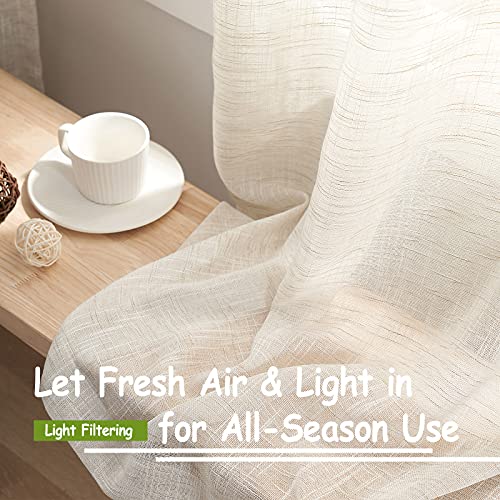 Linen Sheer Curtains 45inch Natural Beige Semi Sheer Curtain Panels for Small Windows Rustic Farmhouse Privacy Window Treatment Set Grommet Top 2pcs 52" Width - color: Natural - Grommet Top, size: 52"W x 45"L (Pack of 2)