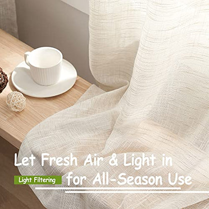 Linen Sheer Curtains 45inch Natural Beige Semi Sheer Curtain Panels for Small Windows Rustic Farmhouse Privacy Window Treatment Set Grommet Top 2pcs 52" Width - color: Natural - Grommet Top, size: 52"W x 45"L (Pack of 2)