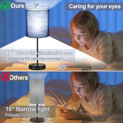 Lynnoland 2 Pack Touch Control Table Lamps with 2 USB & AC Outlet, 3-Way Dimmable Bedside Nightstand Lamps for Bedroom Living Room Nursery, 800 Lumens 5000K Daylight Bulbs Included - color: (2 Pack)Navy Blue & Black(Base)-5000K Bulbs Included