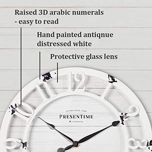 10" Farmhouse Series Wall Clock | Shiplap Style, Raised 3D Arabic Numeral, Antique Distressed White - color: Antique Distressed White, size: 10 inch