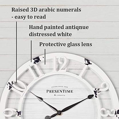 10" Farmhouse Series Wall Clock | Shiplap Style, Raised 3D Arabic Numeral, Antique Distressed White - color: Antique Distressed White, size: 10 inch