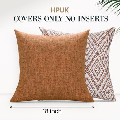 HPUK Throw Pillow Covers 18x18, Set of 4, Golden Brown Couch Pillow Covers | Polyester fabric, patterned and solid designs, hidden zippers, machine washable, for sofas and beds, inserts not included - color: Golden Brown, size: 18" x 18" (Pack of 4)