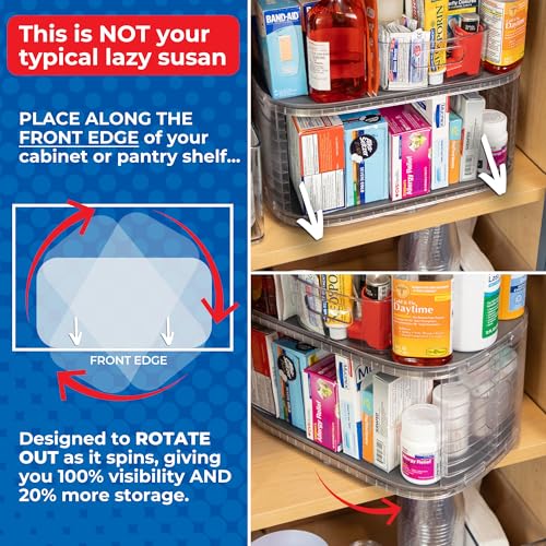 2-Tier Lazy Susan Pantry Organizer – Steel Reinforced Turntable for Kitchen Cabinets & Pantry Storage – Heavy-Duty Can Organizer Holds Up to 30 lbs – Rotates 360° – Includes 2 Bonus Bins | Two Rotating Steel-Reinforced Shelves, Holds 30 lbs, 360-Degree Ro