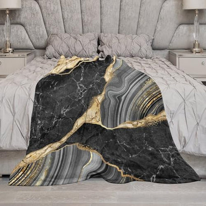 Black Gold Marble Throw Blanket Modern Abstract Art Pattern Soft Lightweight Warm Plush Blankets for Sofa Bedroom 50"x60" - color: Marble-4, size: 50"x60"