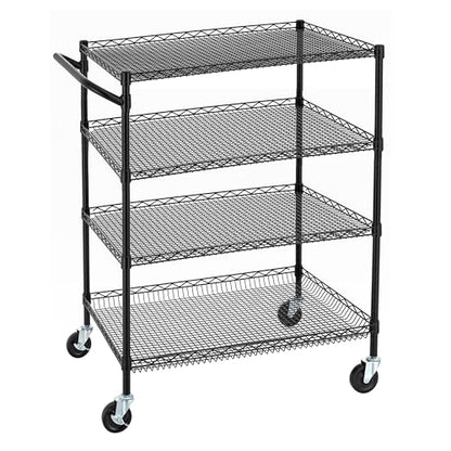 Finnhomy 4 Tier Heavy Duty Commercial Grade Rolling Cart with Handle Bar, Metal Wire Utility Cart with Wheels, Service Trolley on Wheels, Shelf Size 24" D x 36" W, NSF, Black - size: 36"L x 24"W x 46.7"H-4 Tier, style: Black Cart